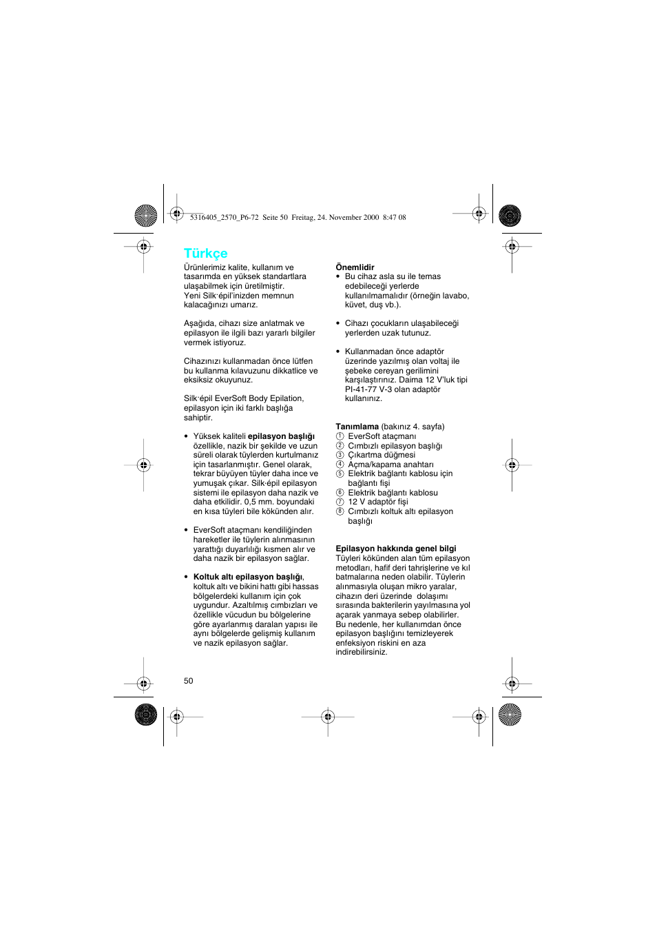 Türkçe | Braun 2550 EverSoft User Manual | Page 49 / 71