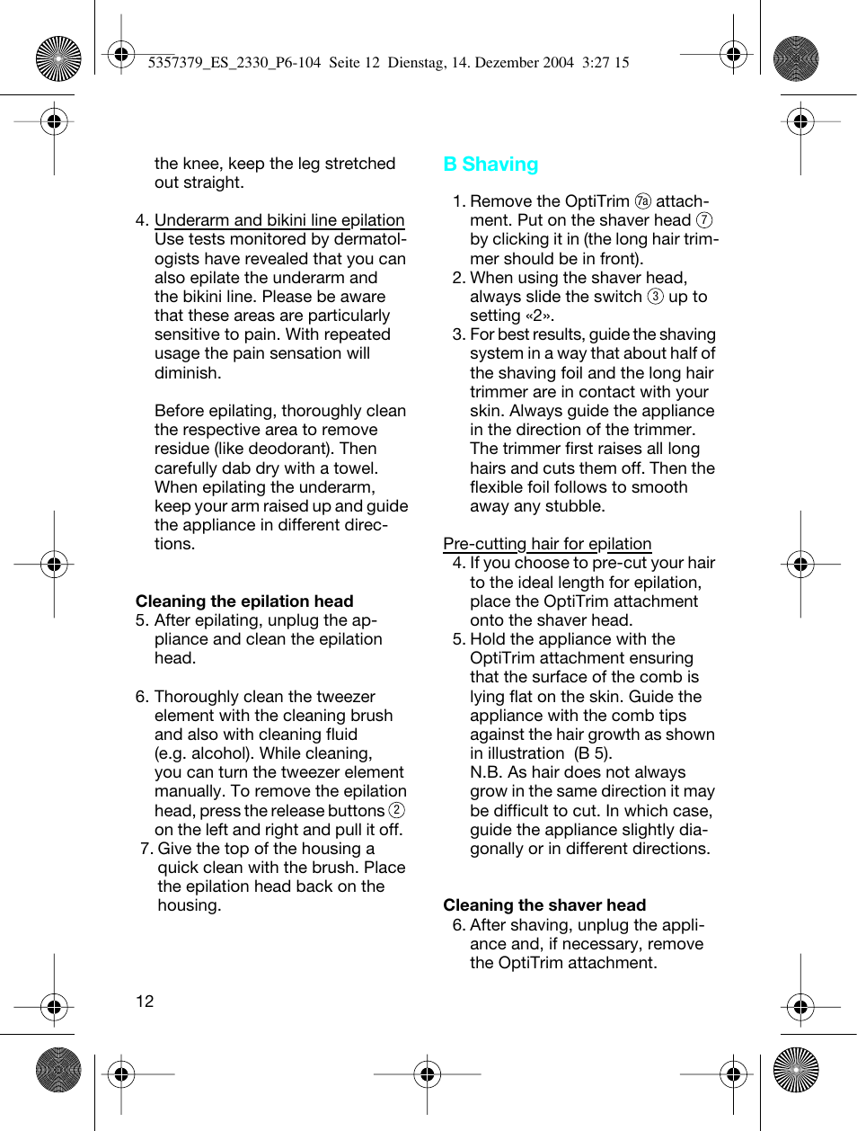 B shaving | Braun 2330 Silk-épil EverSoft User Manual | Page 12 / 94