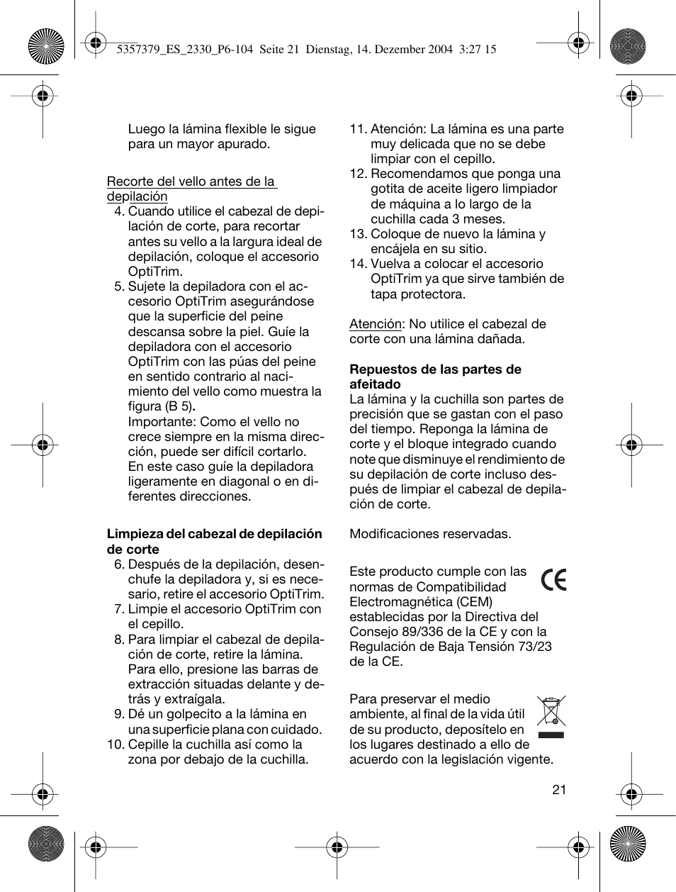 Braun 2330 Silk-épil EverSoft User Manual | Page 21 / 94