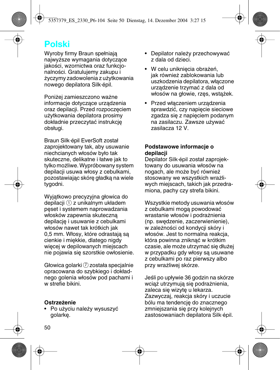 Polski | Braun 2330 Silk-épil EverSoft User Manual | Page 50 / 94