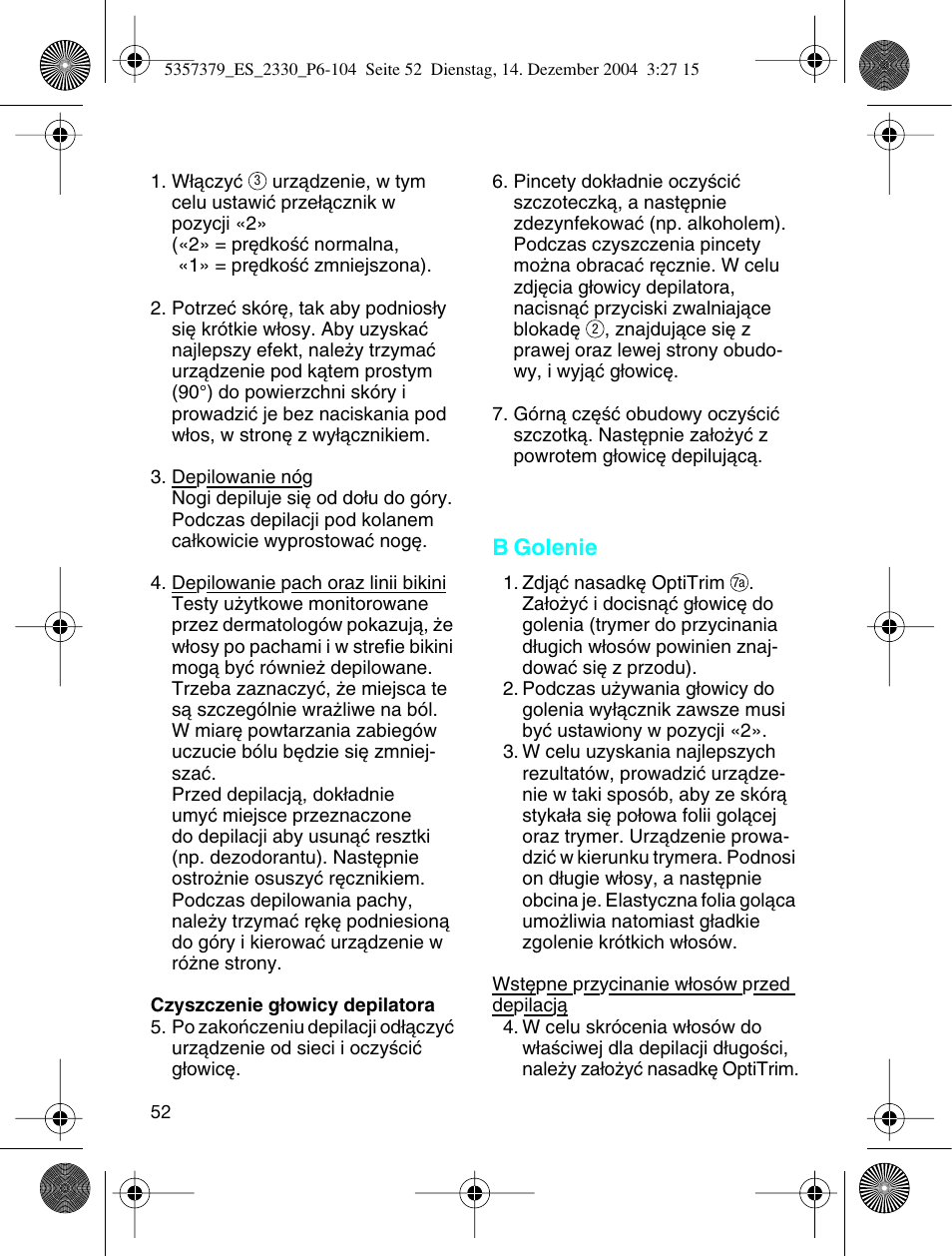 B golenie | Braun 2330 Silk-épil EverSoft User Manual | Page 52 / 94