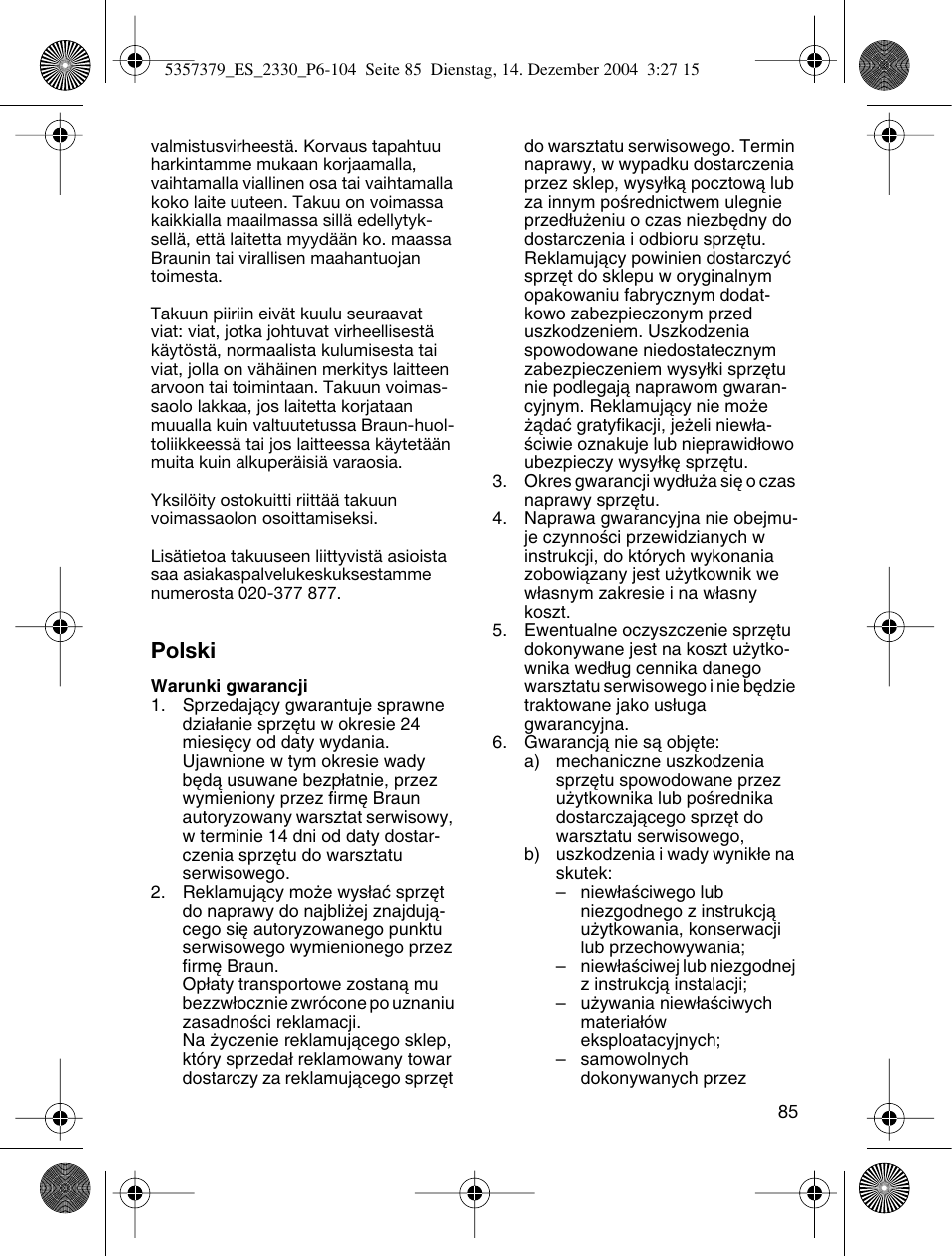 Polski | Braun 2330 Silk-épil EverSoft User Manual | Page 85 / 94