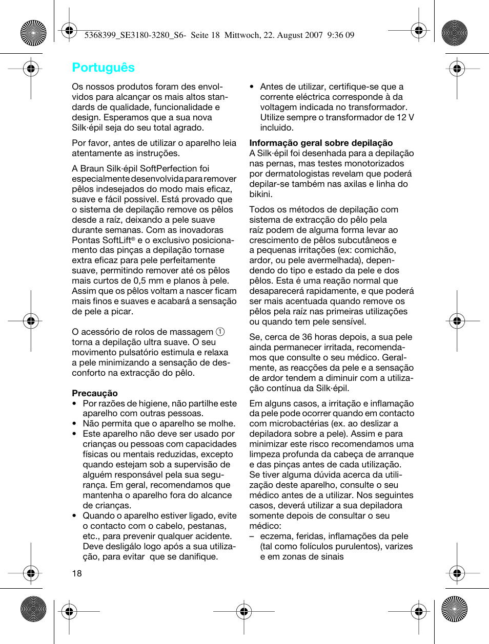 Português | Braun 3170 Silk-épil SoftPerfection User Manual | Page 17 / 51