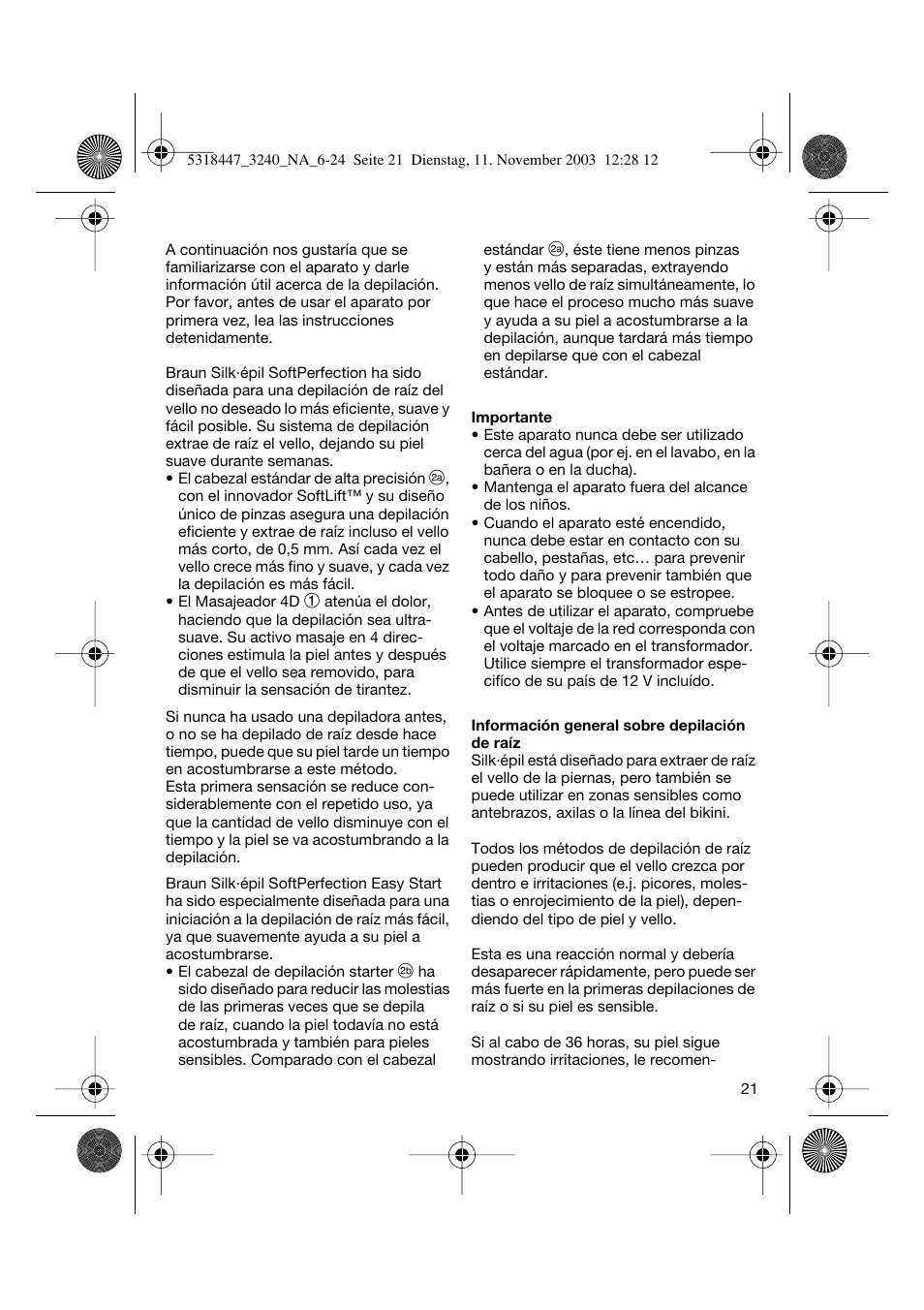 Braun 3240 Silk-épil SoftPerfection Easy Start User Manual | Page 20 / 23