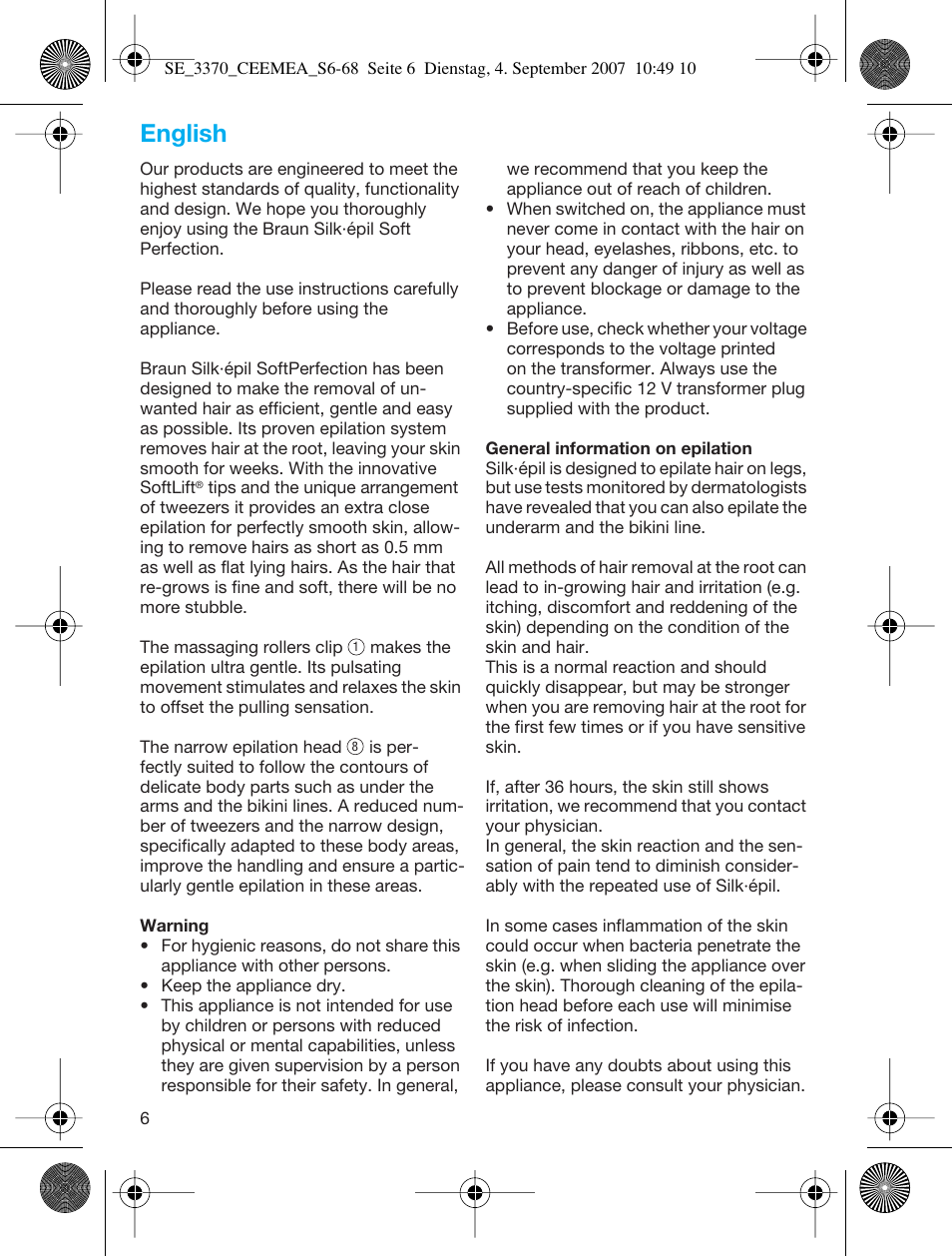 English | Braun 3370-5318 Silk-épil SoftPerfection User Manual | Page 5 / 65