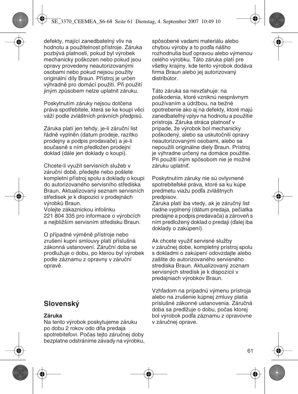 Slovensk | Braun 3370-5318 Silk-épil SoftPerfection User Manual | Page 60 / 65