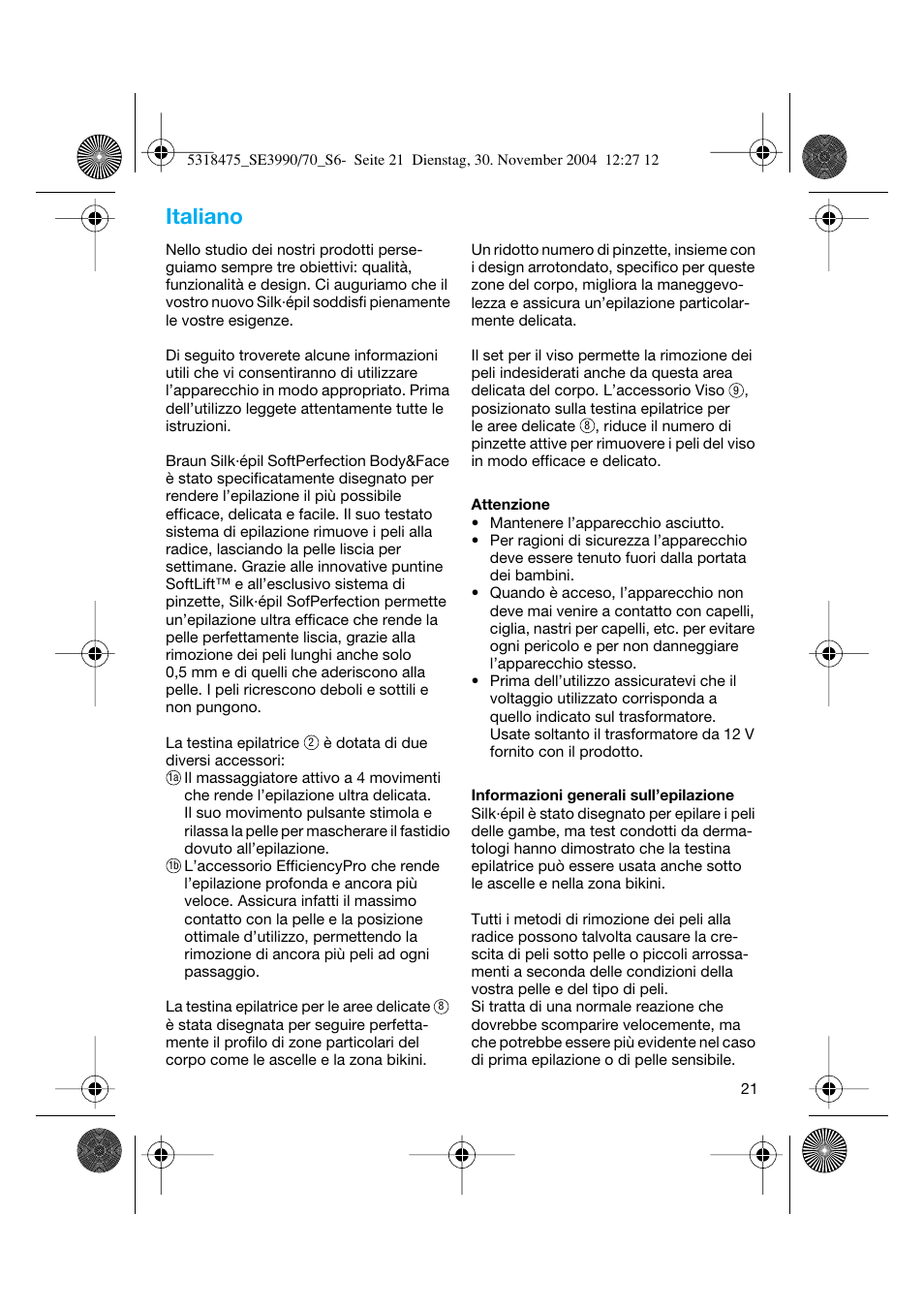 Italiano | Braun 3870 Silk-épil SoftPerfection Body & Face User Manual | Page 20 / 63