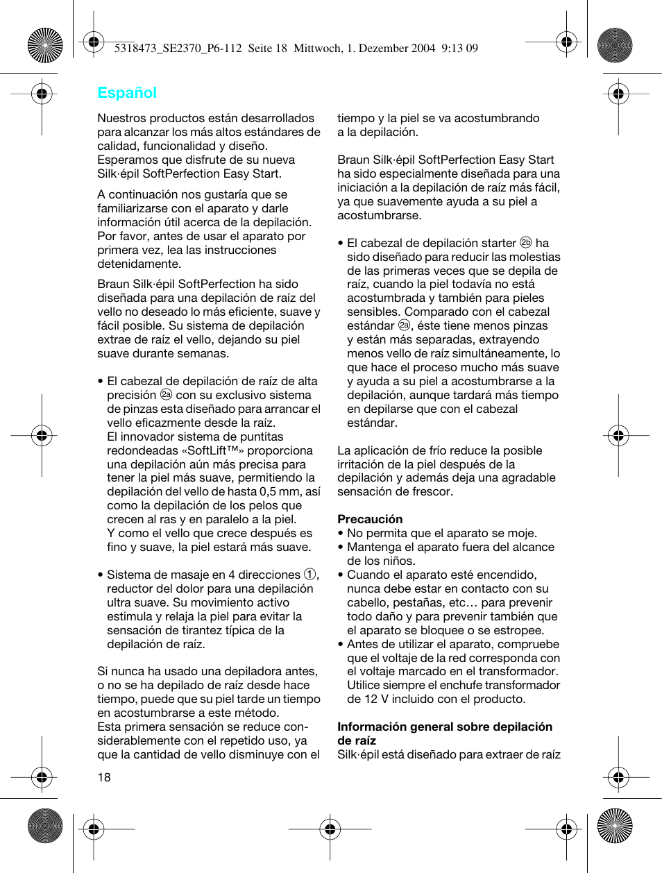 Español | Braun 3270-5319 Silk-épil SoftPerfection Easy Start User Manual | Page 17 / 108