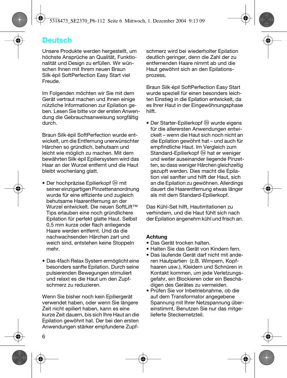 Deutsch | Braun 3270-5319 Silk-épil SoftPerfection Easy Start User Manual | Page 5 / 108