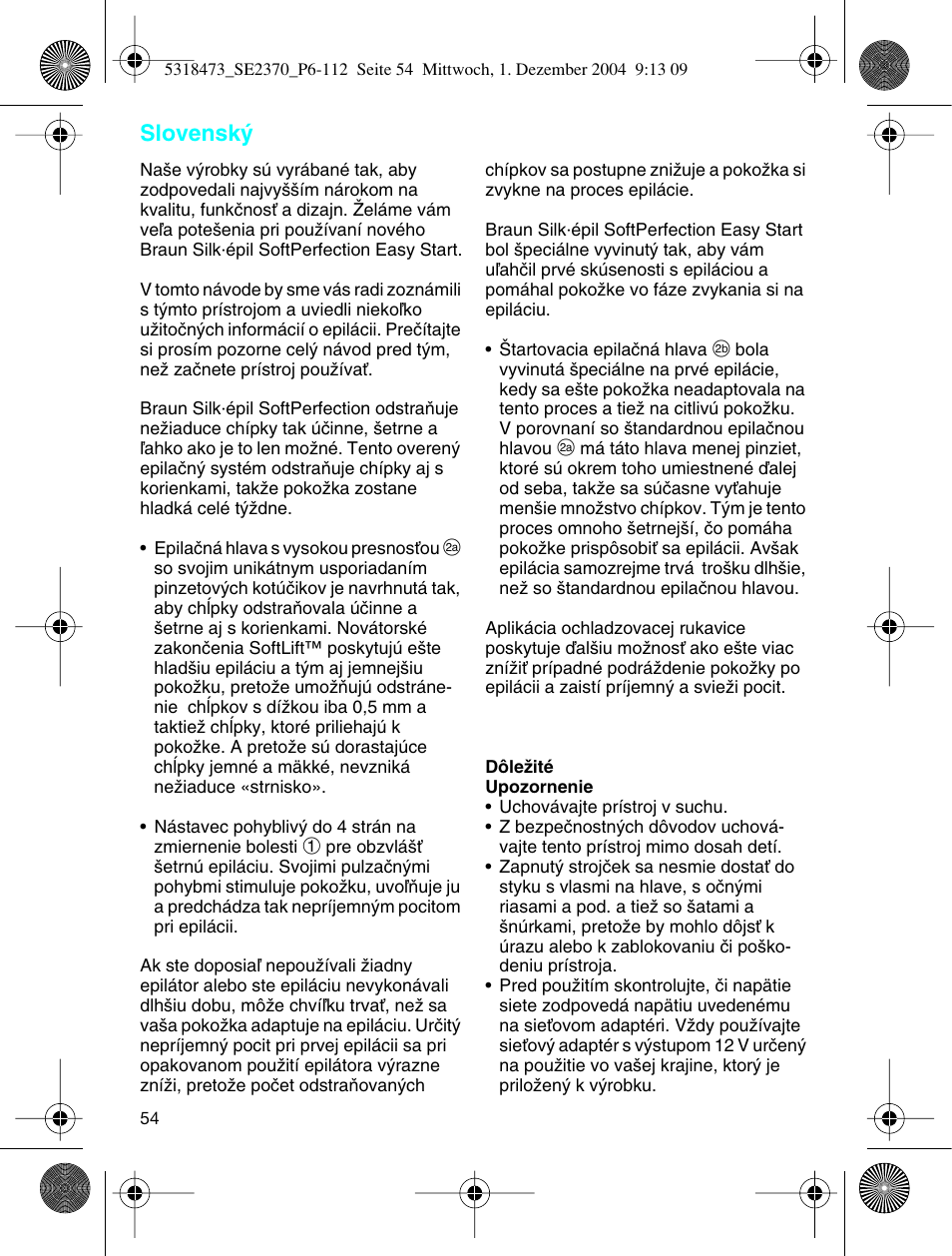Slovensk | Braun 3270-5319 Silk-épil SoftPerfection Easy Start User Manual | Page 53 / 108