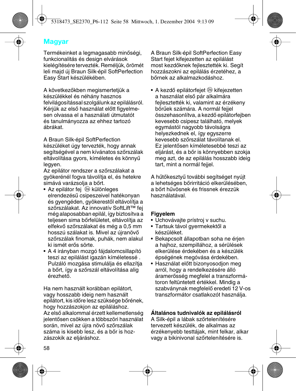 Magyar | Braun 3270-5319 Silk-épil SoftPerfection Easy Start User Manual | Page 57 / 108