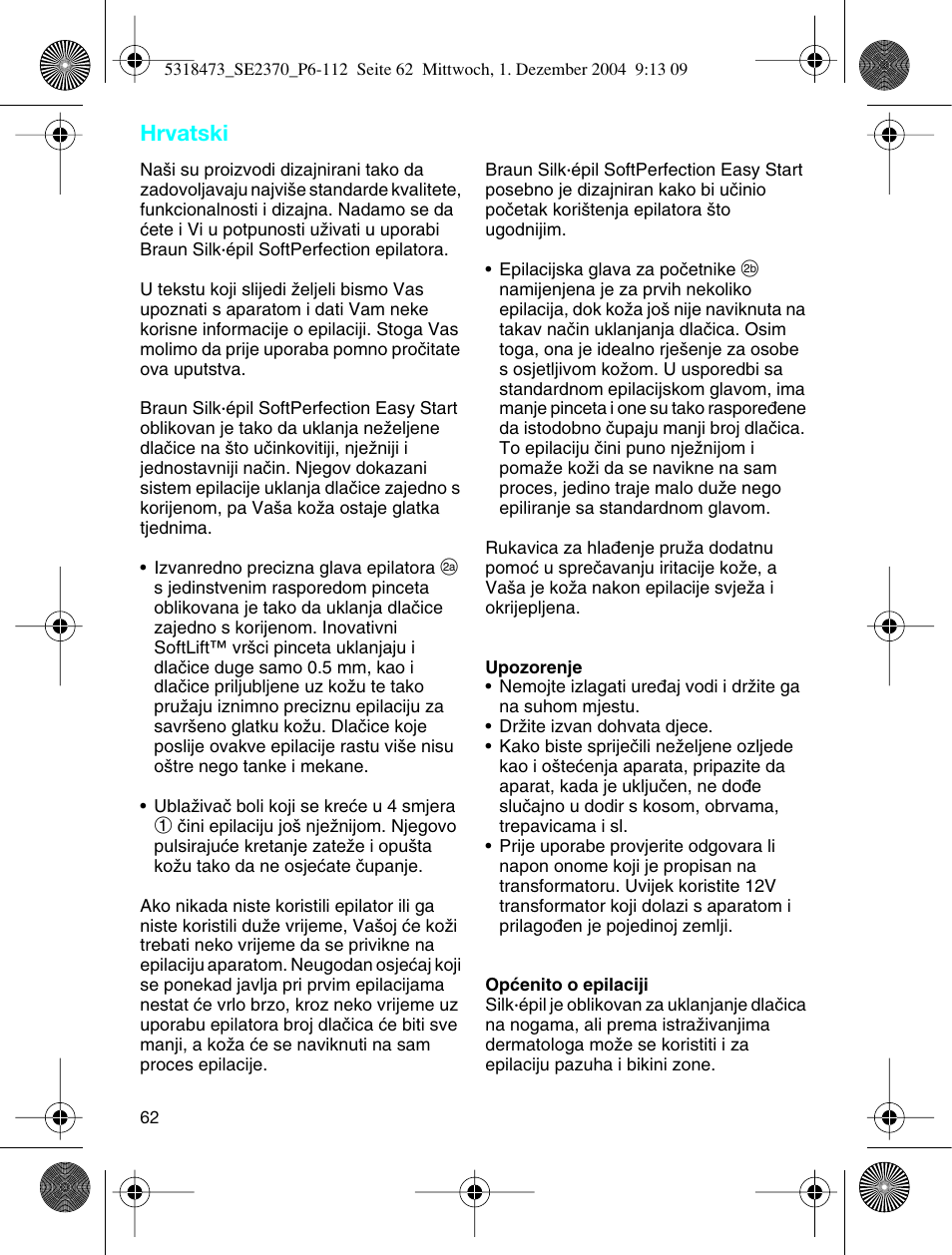 Hrvatski | Braun 3270-5319 Silk-épil SoftPerfection Easy Start User Manual | Page 61 / 108