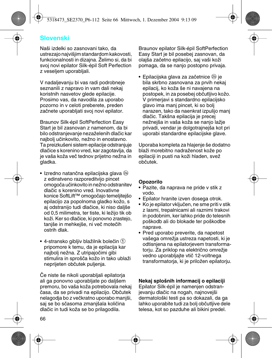 Slovenski | Braun 3270-5319 Silk-épil SoftPerfection Easy Start User Manual | Page 65 / 108