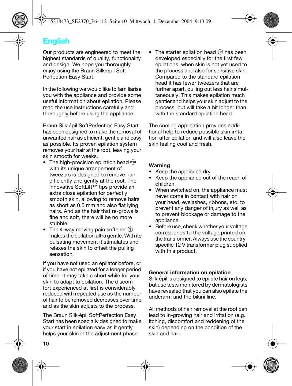 English | Braun 3270-5319 Silk-épil SoftPerfection Easy Start User Manual | Page 9 / 108
