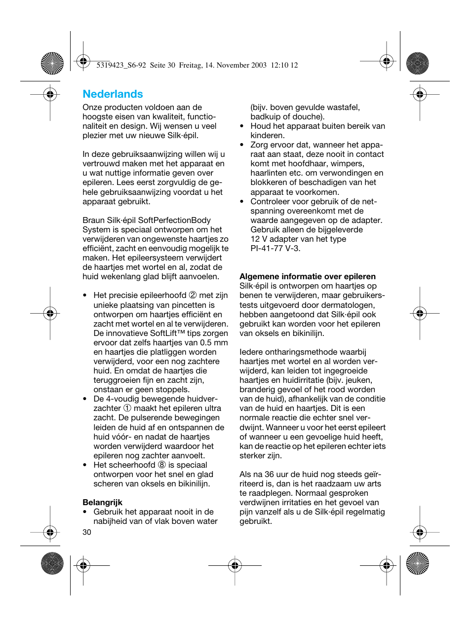 Nederlands | Braun 3390 Silk-épil SoftPerfection User Manual | Page 30 / 89