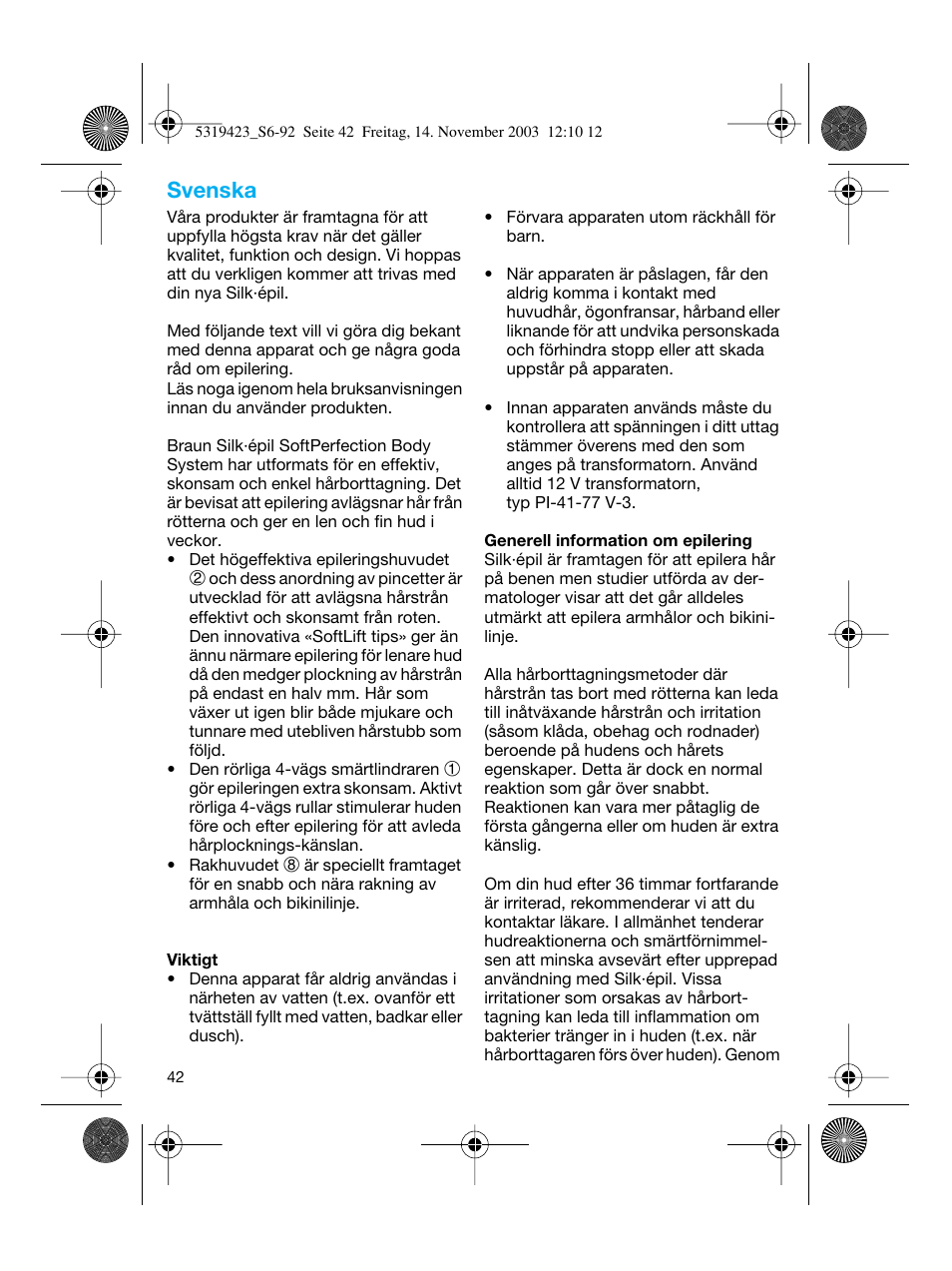 Svenska | Braun 3390 Silk-épil SoftPerfection User Manual | Page 42 / 89
