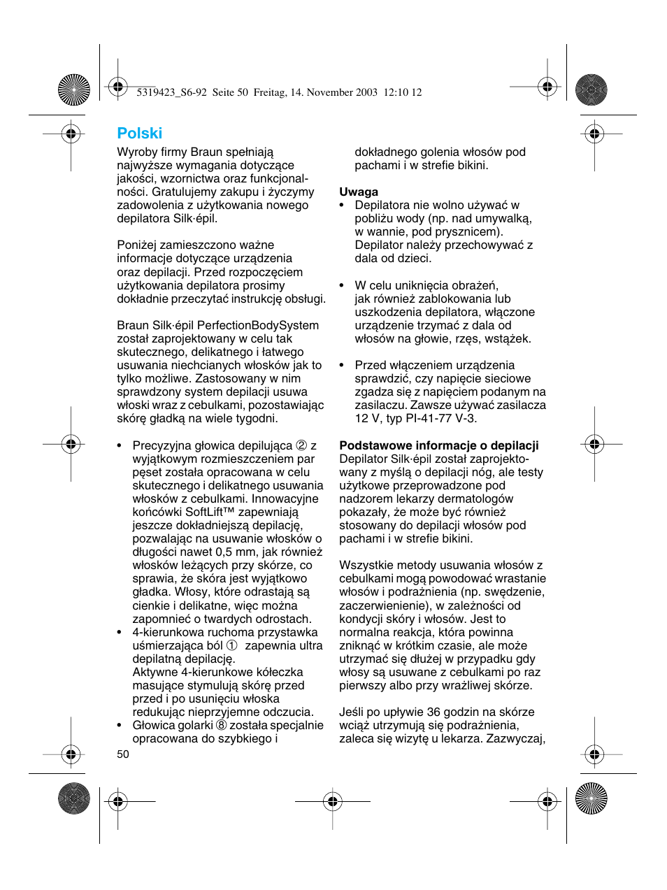 Polski | Braun 3390 Silk-épil SoftPerfection User Manual | Page 50 / 89