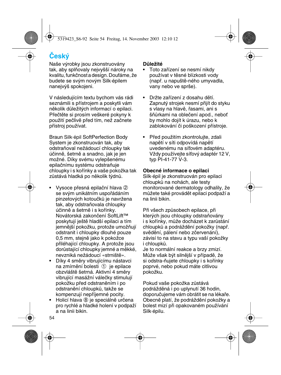 Cesky, Âesk | Braun 3390 Silk-épil SoftPerfection User Manual | Page 54 / 89