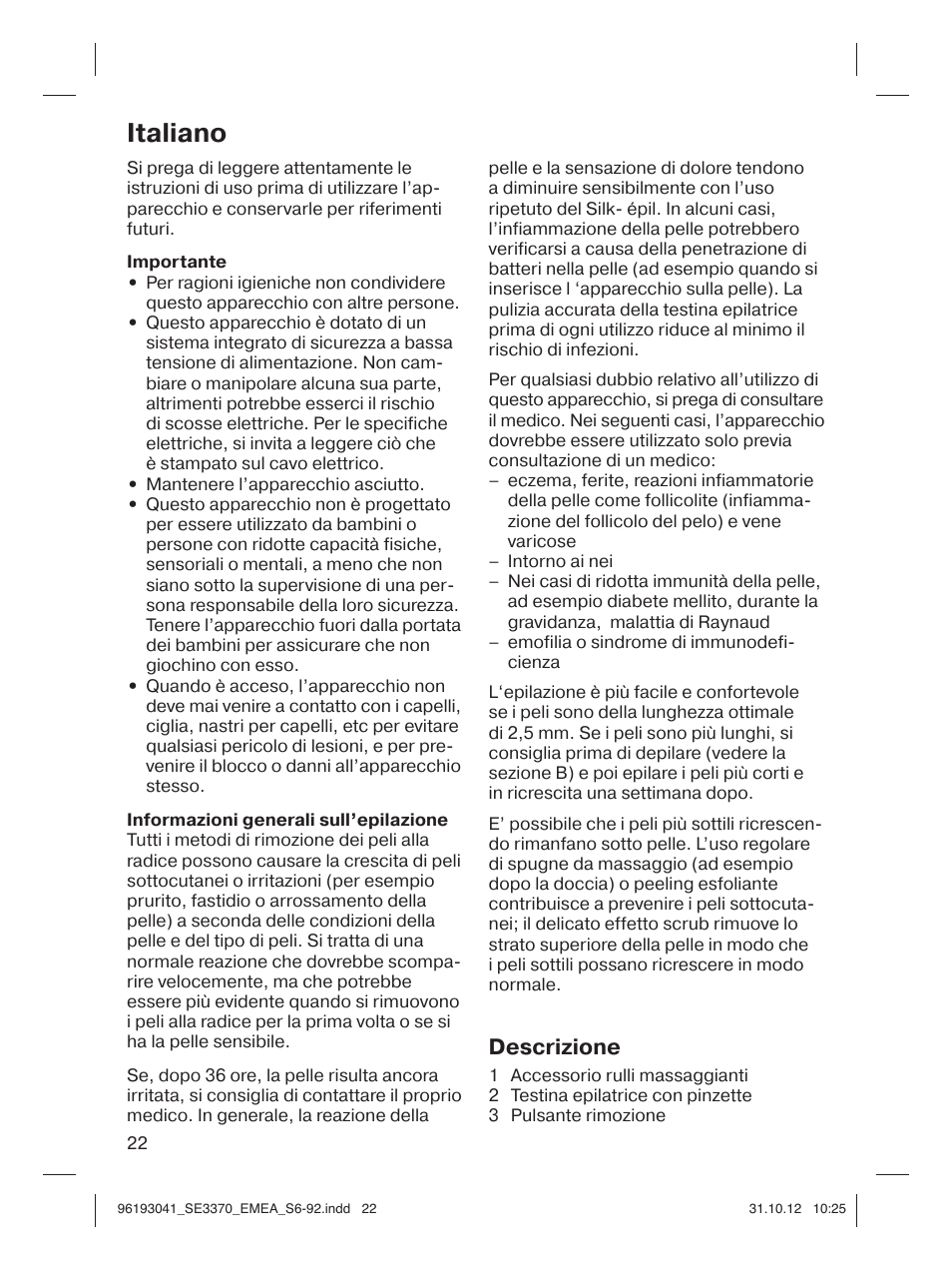 Italiano, Descrizione | Braun 3170 Silk-épil 3 User Manual | Page 21 / 90