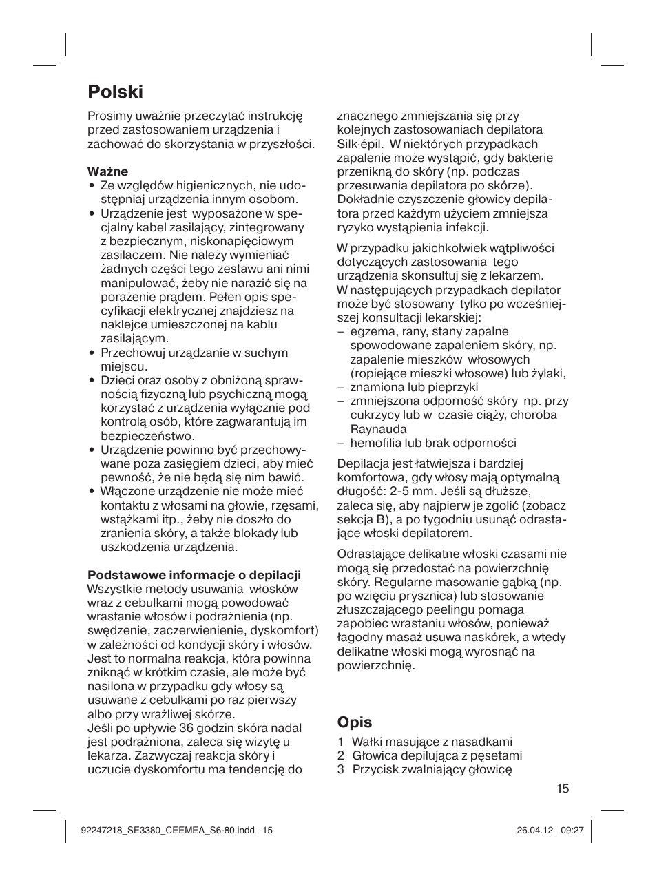 Polski, Opis | Braun 3380-5320 Silk-épil 3 User Manual | Page 14 / 76