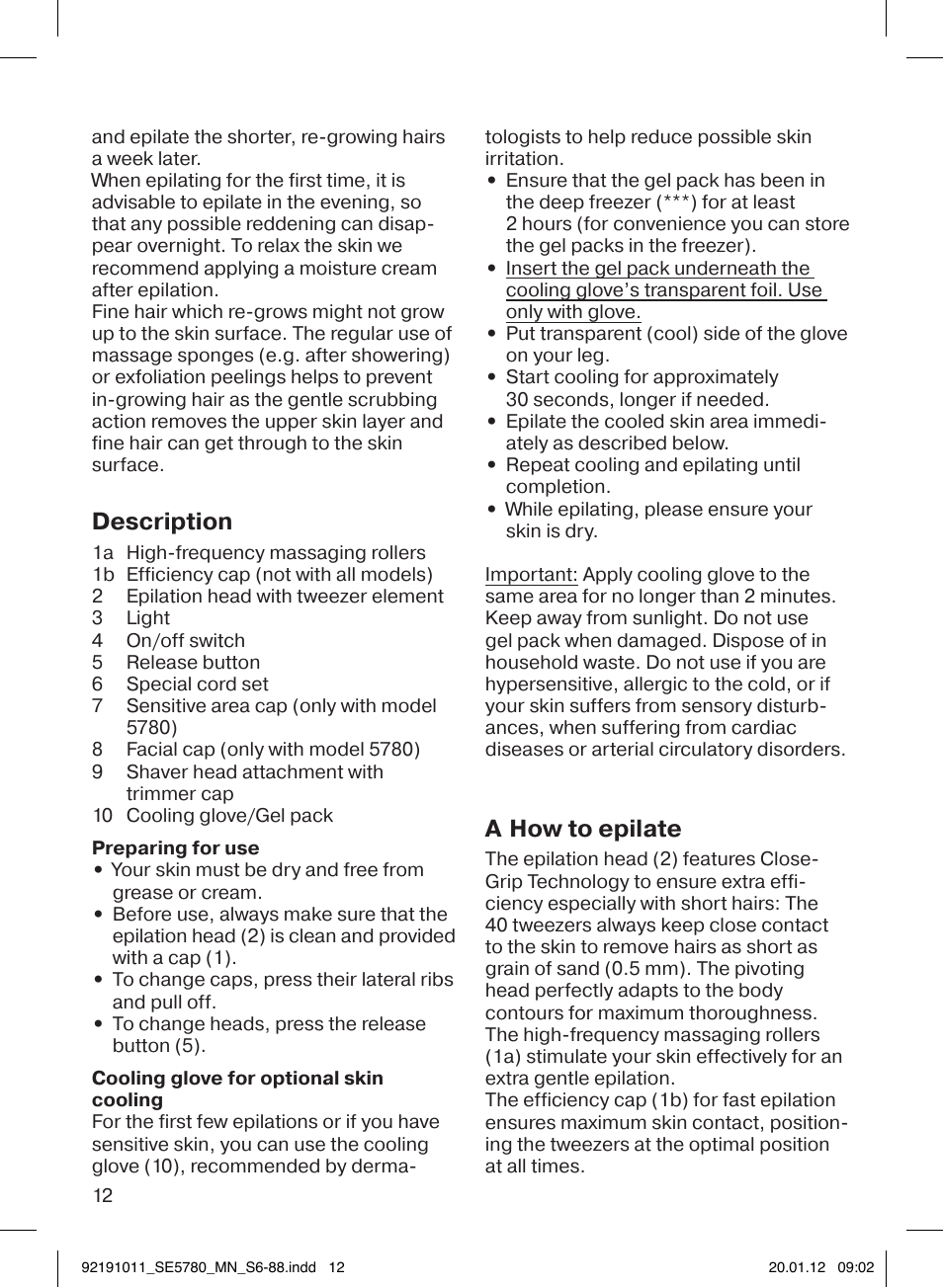 Description, A how to epilate | Braun 5780 Silk-épil 5 User Manual | Page 12 / 86