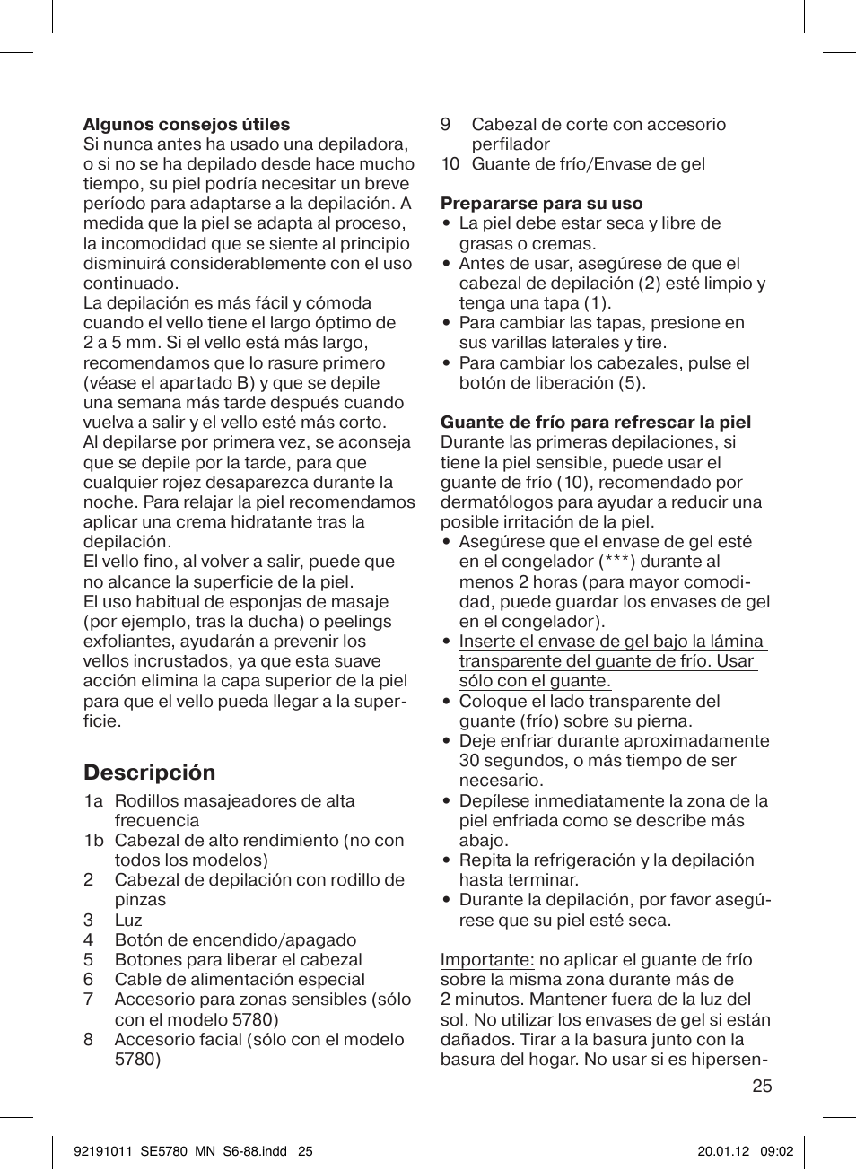 Descripción | Braun 5780 Silk-épil 5 User Manual | Page 25 / 86