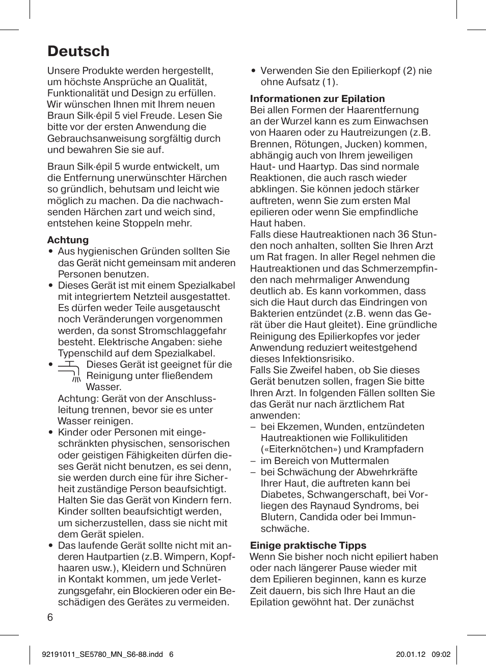 92191011_se5780_mn_s6-88, Deutsch | Braun 5780 Silk-épil 5 User Manual | Page 6 / 86