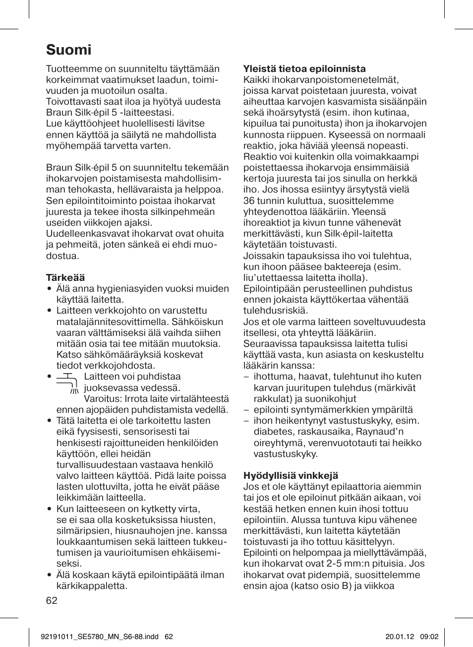 Suomi | Braun 5780 Silk-épil 5 User Manual | Page 62 / 86