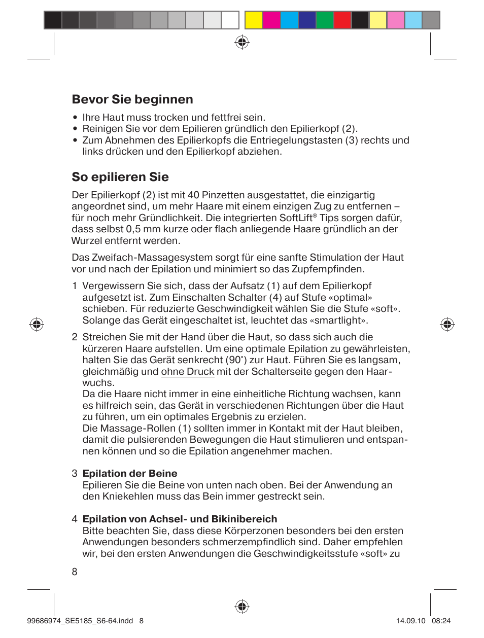 Bevor sie beginnen, So epilieren sie | Braun 5185-5395 Silk-épil 5 User Manual | Page 7 / 60