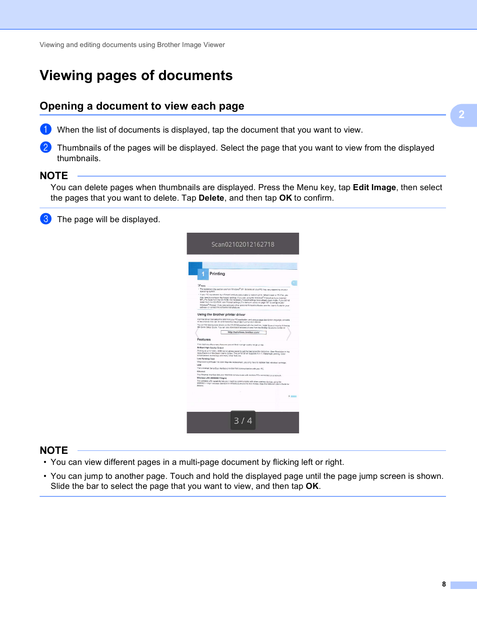 Viewing pages of documents, Opening a document to view each page | Brother Image Viewer (Guide for Android) User Manual | Page 11 / 16