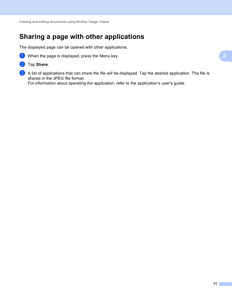 Sharing a page with other applications | Brother Image Viewer (Guide for Android) User Manual | Page 14 / 16