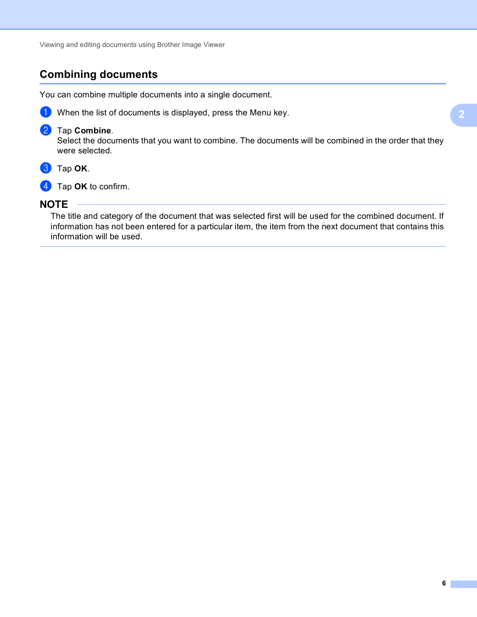 Combining documents, 2combining documents | Brother Image Viewer (Guide for Android) User Manual | Page 9 / 16