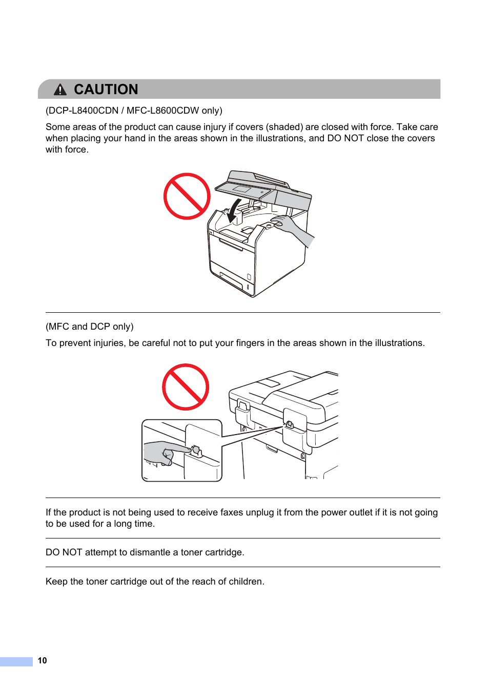 Caution, Do not attempt to dismantle a toner cartridge | Brother HL-L8350CDW User Manual | Page 10 / 24