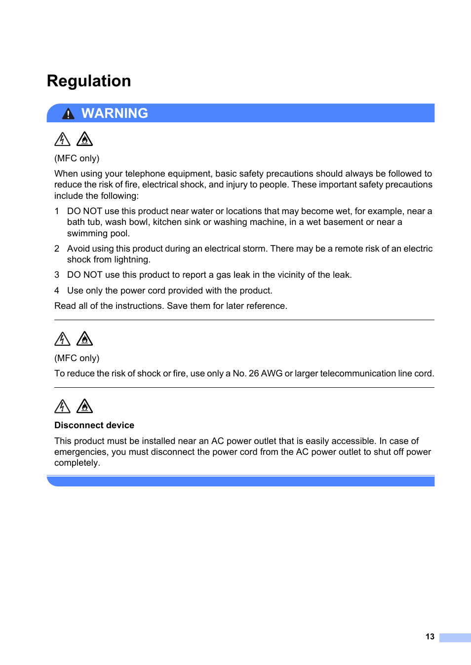 Regulation, Warning | Brother HL-L8350CDW User Manual | Page 13 / 24