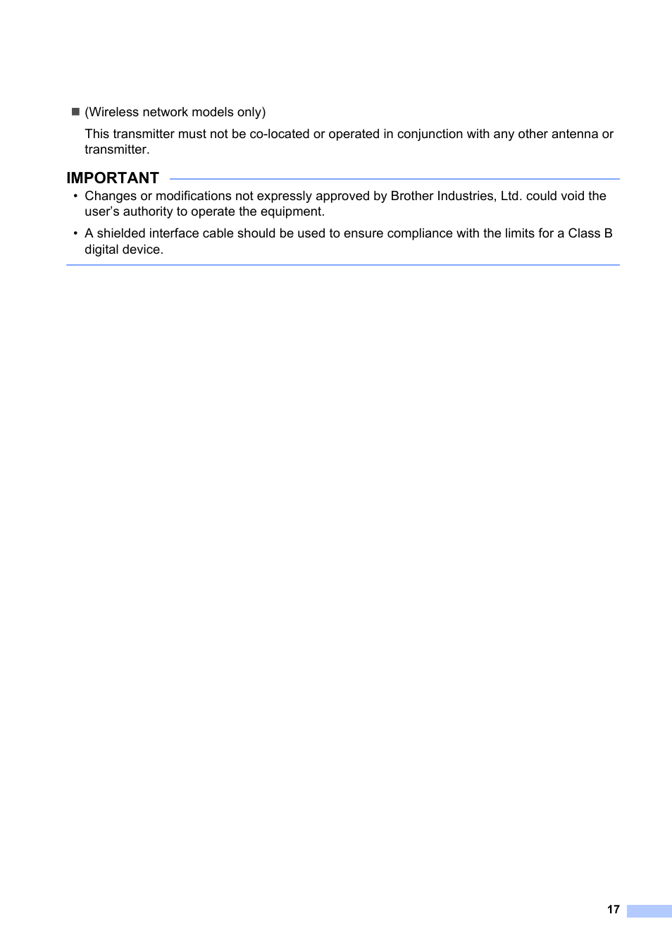 Important | Brother HL-L8350CDW User Manual | Page 17 / 24