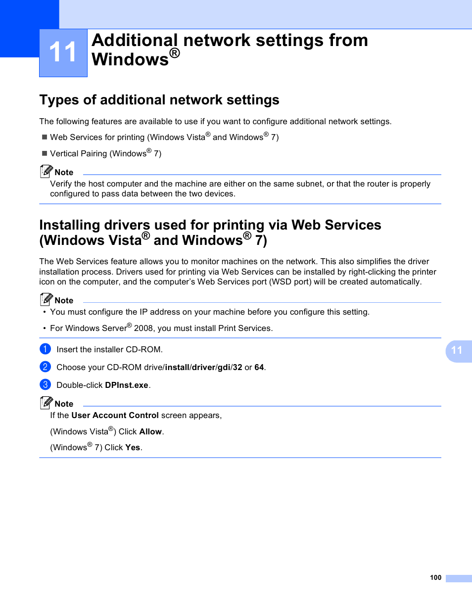 11 additional network settings from windows, Types of additional network settings, Additional network settings from windows | And windows | Brother HL 5450DN User Manual | Page 106 / 120