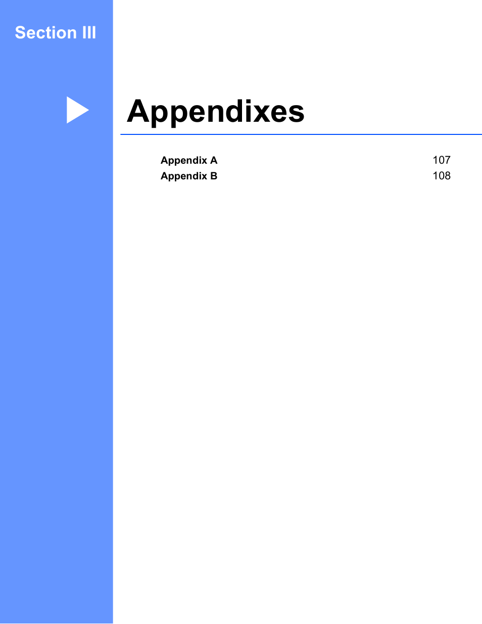 Section iii: appendixes, Section iii appendixes, Appendixes | Brother HL 5450DN User Manual | Page 112 / 120