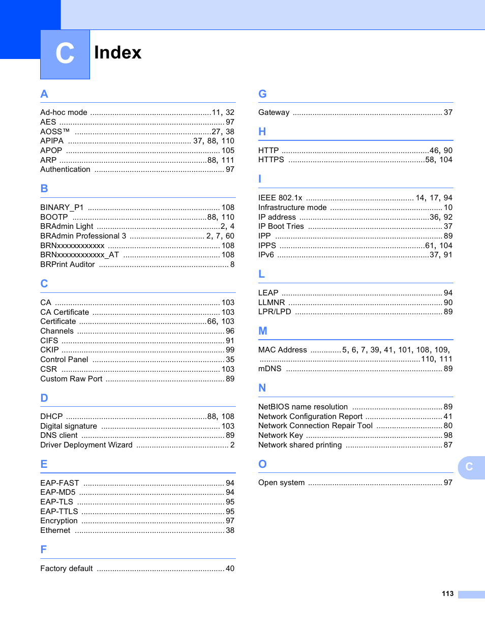 Index | Brother HL 5450DN User Manual | Page 119 / 120