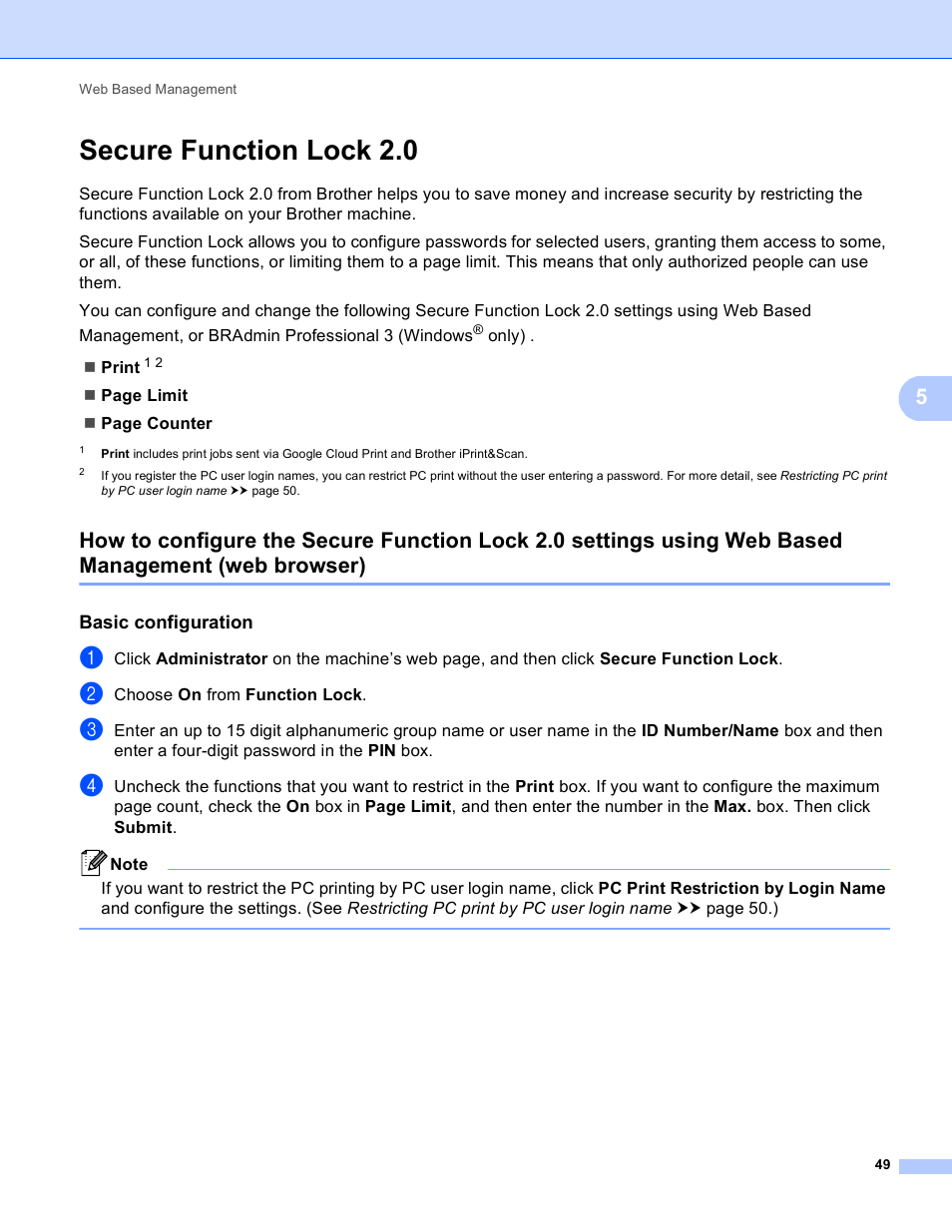 Secure function lock 2.0, Basic configuration, Web browser) | Brother HL 5450DN User Manual | Page 55 / 120