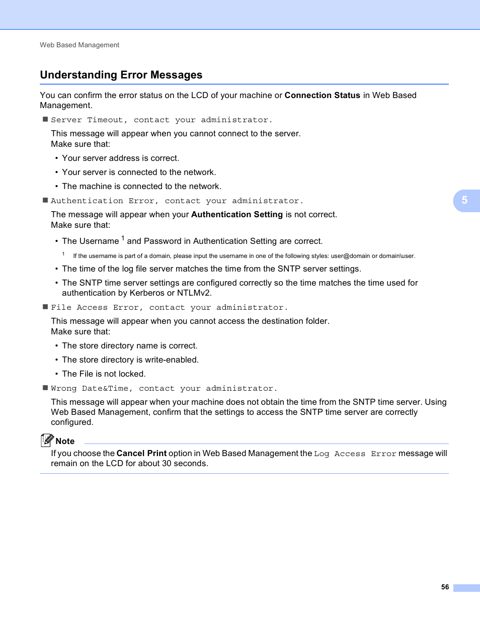 Understanding error messages, 5understanding error messages | Brother HL 5450DN User Manual | Page 62 / 120