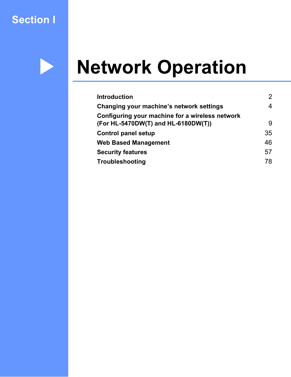 Section i: network operation, Section i network operation, Network operation | Brother HL 5450DN User Manual | Page 7 / 120