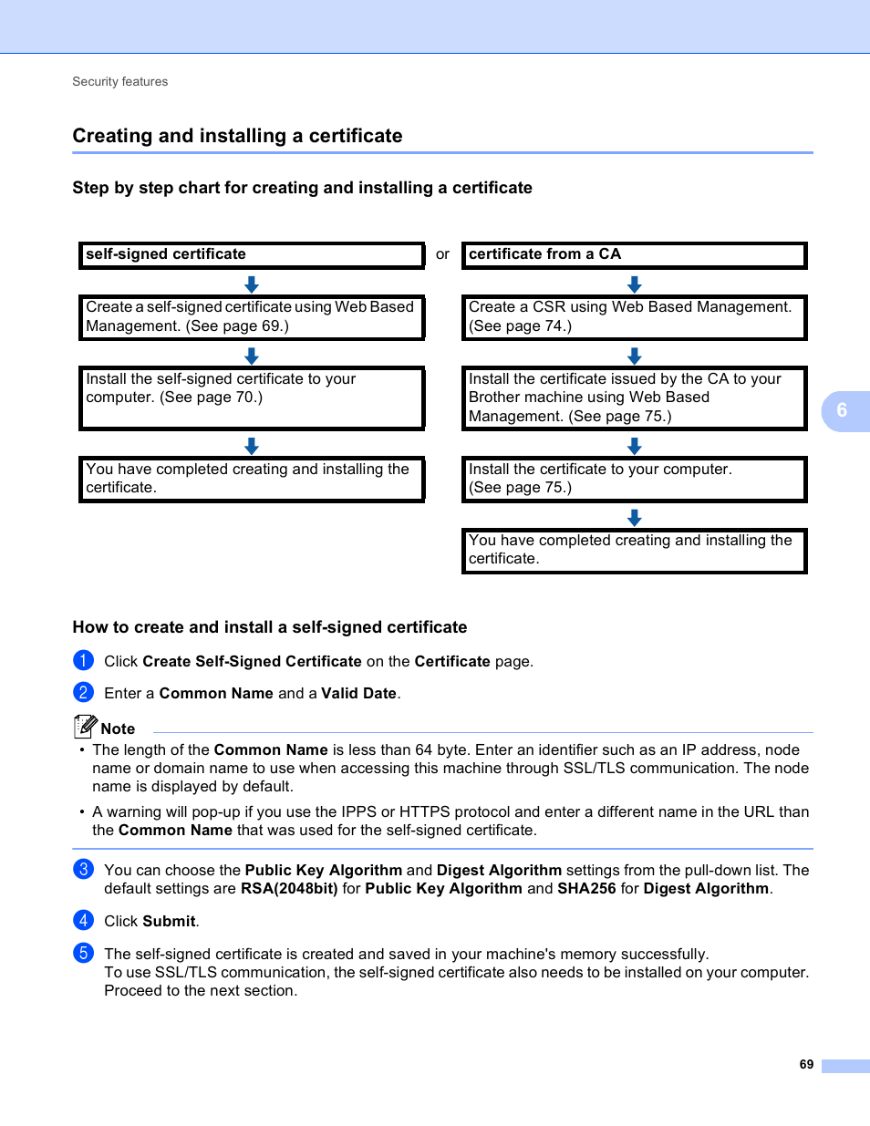 Creating and installing a certificate, Creating and installing a certificate uu, 6creating and installing a certificate | Brother HL 5450DN User Manual | Page 75 / 120