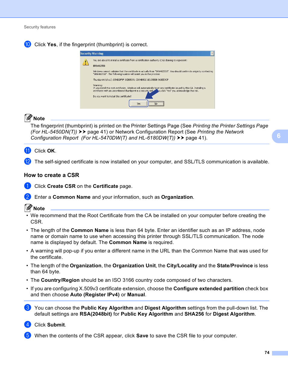 How to create a csr | Brother HL 5450DN User Manual | Page 80 / 120