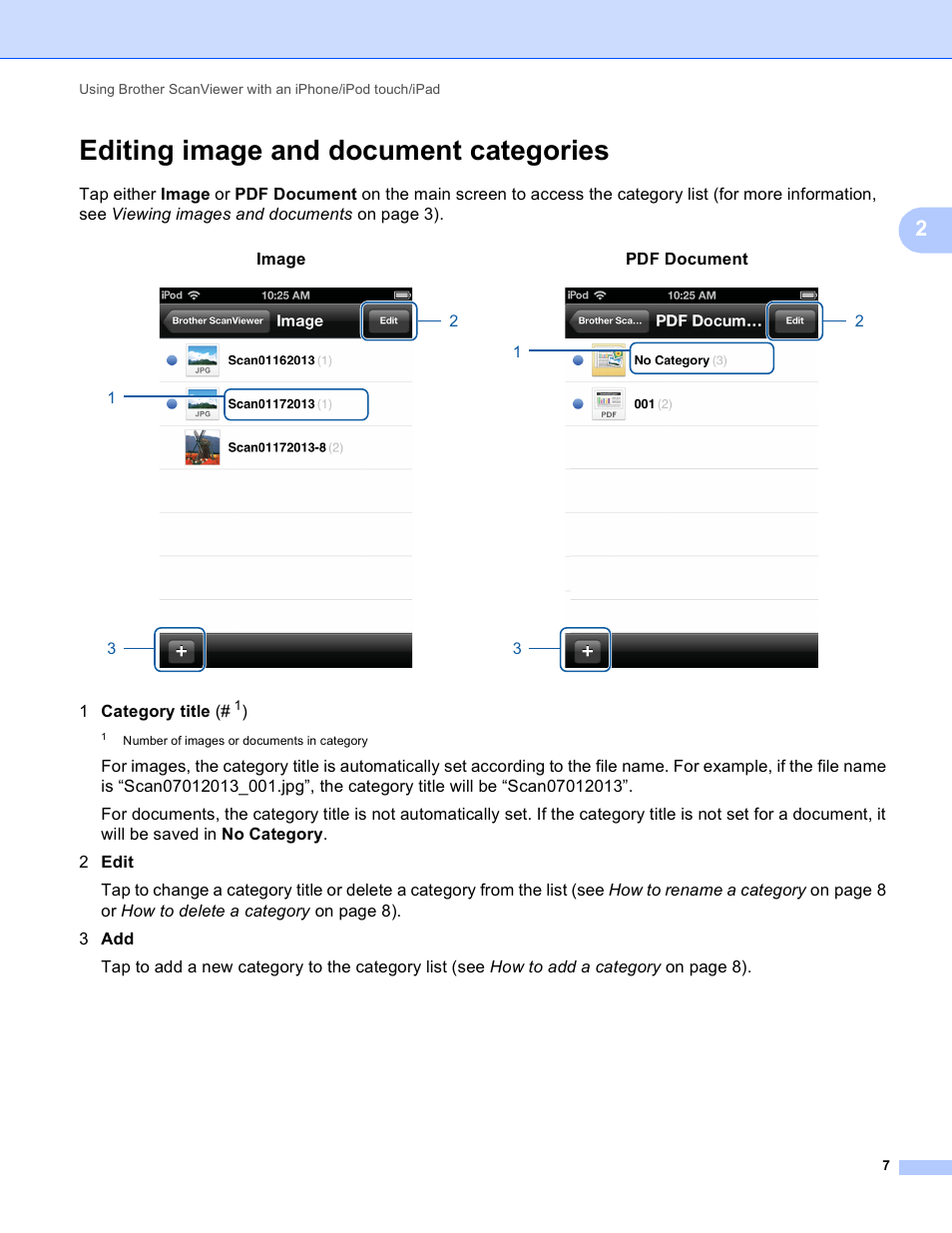 Editing image and document categories | Brother ScanViewer (Guide for iOS/OS X) User Manual | Page 10 / 35