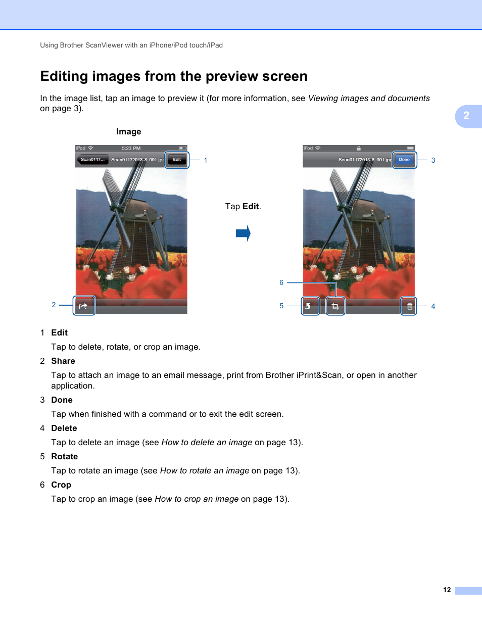 Editing images from the preview screen | Brother ScanViewer (Guide for iOS/OS X) User Manual | Page 15 / 35