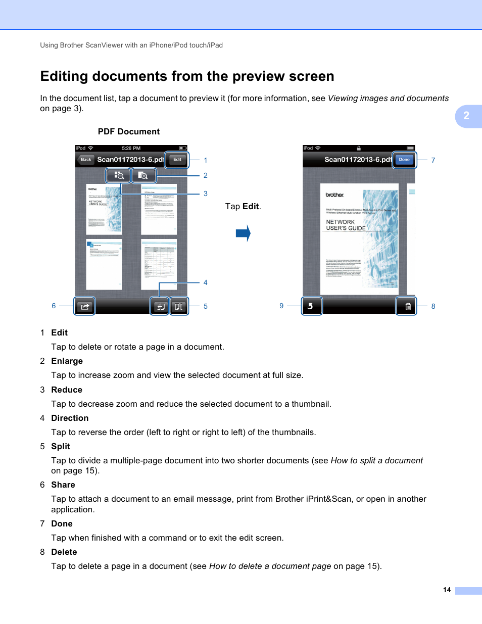 Editing documents from the preview screen | Brother ScanViewer (Guide for iOS/OS X) User Manual | Page 17 / 35