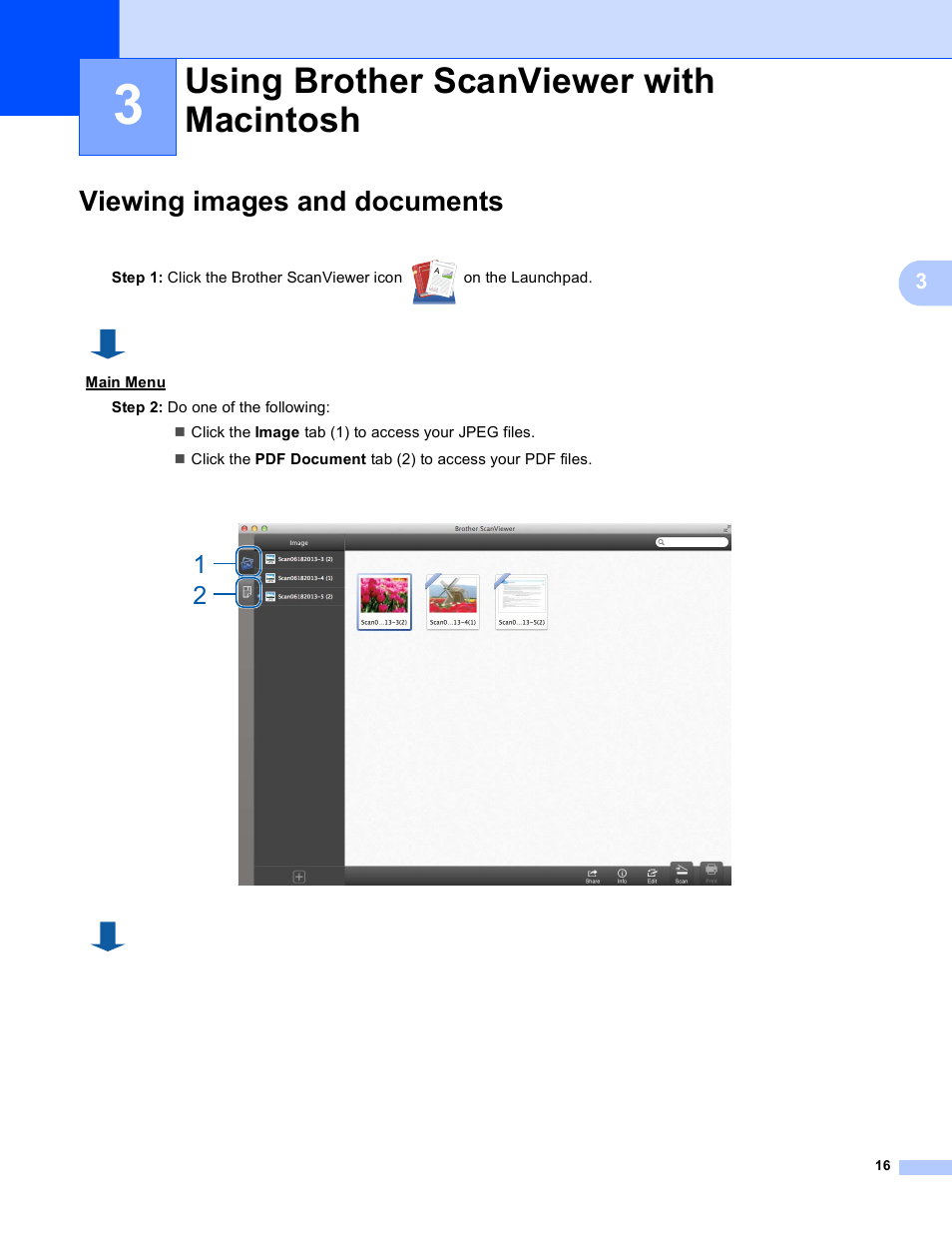 3 using brother scanviewer with macintosh, Viewing images and documents, Using brother scanviewer with macintosh | Brother ScanViewer (Guide for iOS/OS X) User Manual | Page 19 / 35