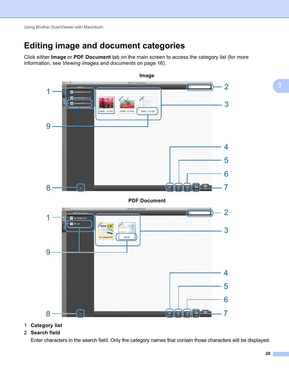 Editing image and document categories | Brother ScanViewer (Guide for iOS/OS X) User Manual | Page 23 / 35