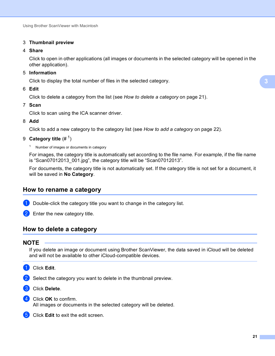 How to rename a category, How to delete a category, How to rename a category how to delete a category | Brother ScanViewer (Guide for iOS/OS X) User Manual | Page 24 / 35