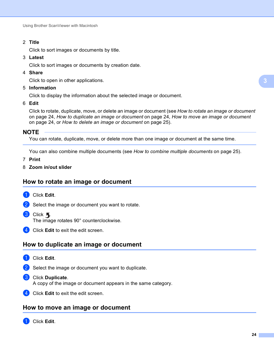 How to rotate an image or document, How to duplicate an image or document, How to move an image or document | Brother ScanViewer (Guide for iOS/OS X) User Manual | Page 27 / 35